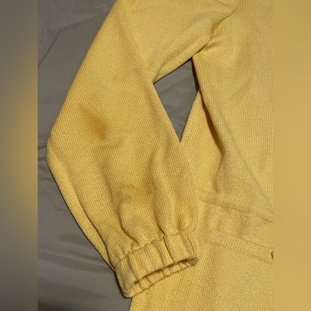 St. John Collection Women's Small Knit Wool Jacket Mustard Zip Lined Hood FLAWED - Picture 5 of 15